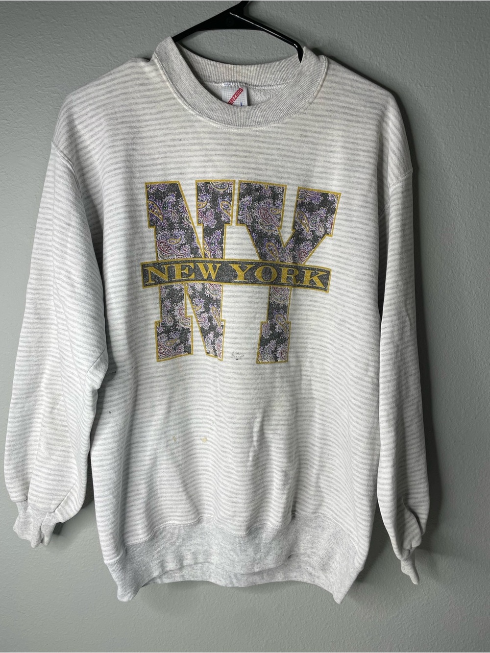 Jerzees Light Gray NY Graphic Crewneck Sweatshirt